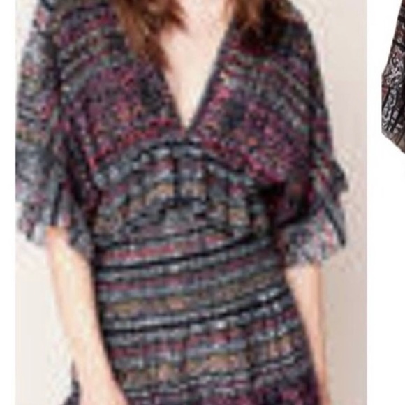 IRO Tulsa Printed Silk Tiered Mini Dress Snake Print Smocked Ruffle - Picture 2 of 11